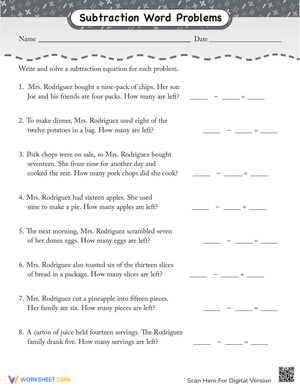 Solve Subtraction Fact Word Problems
