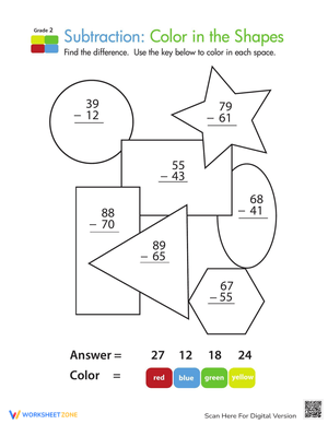 Subtraction Color by Number Activity