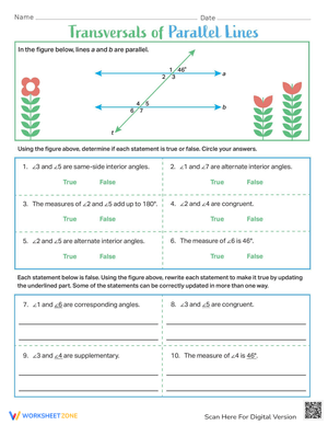 Geometry Basics: Transversal Lines Worksheet