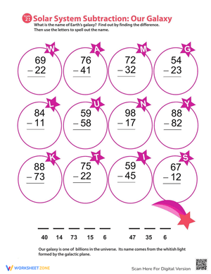 Solar System Subtraction Worksheet