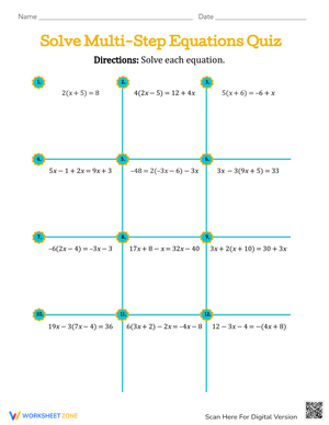 Solve Multi-Step Equations Worksheet