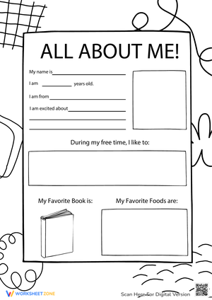 Black Doodle Coloring All About Me Worksheet