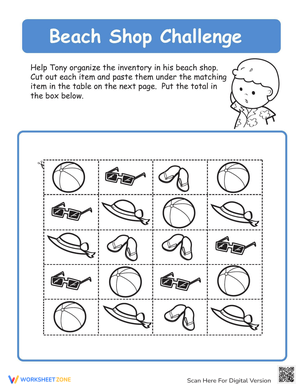 Beach Sorting and Counting Worksheet