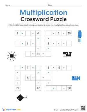 Multiplication Crossword Worksheet