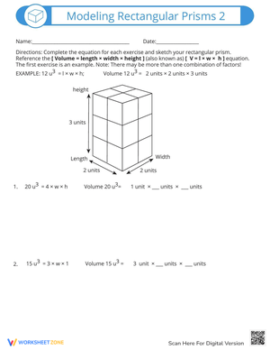 Modeling Rectangular Prisms Worksheet