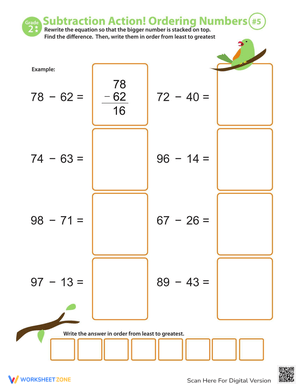 Subtraction Action! Ordering Numbers for Grade 2