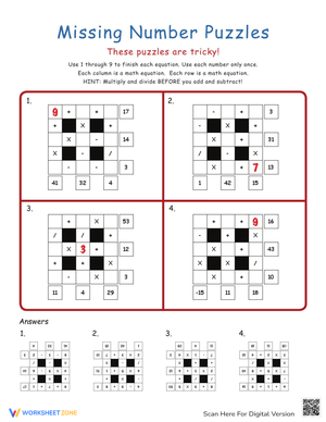 Engaging Math Puzzles Worksheet