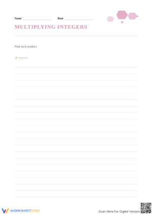 Grade 7 Multiplying Integers — Printable No-Prep Worksheet