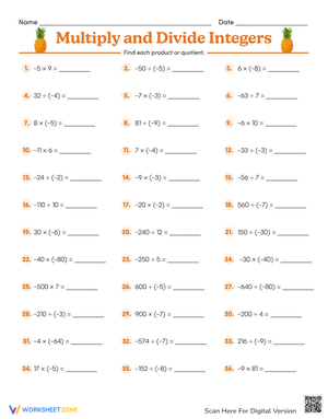 Multiply and Divide Integers Worksheet
