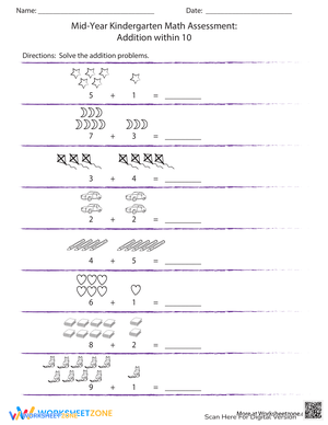 Kindergarten Math Assessment: Addition Within 10
