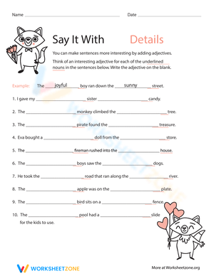 Say It With Details Writing Worksheet
