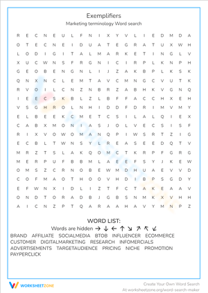 Marketing Terminology Word Search