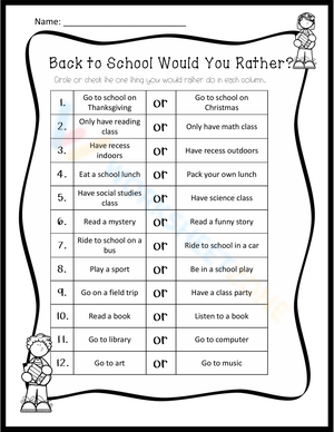 Back to School Would You Rather