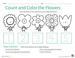 Count and Color Flowers: A Fun Worksheet for Young Learners