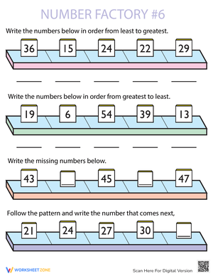 Number Factory 6: Engaging Number Practice Worksheet