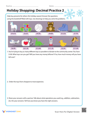 Holiday Shopping: Decimal Practice Worksheet for Students