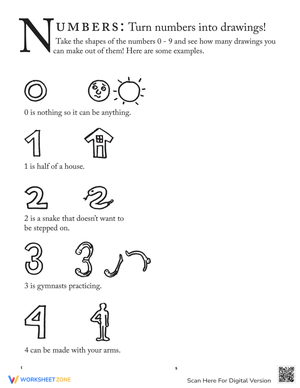 Creative Number Drawings Worksheet for Math Fun