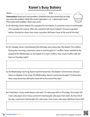 Bakery Math: Karen's Busy Bakery Math Worksheet