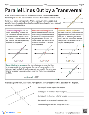 Parallel Lines: Transversal Geometry Worksheet