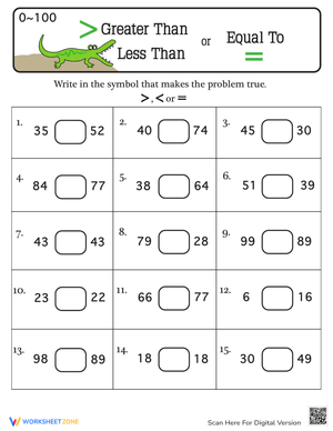 Number Comparison: Greater Than, Less Than Worksheet