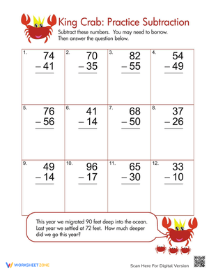Subtraction Practice: A Fun Crab-Themed Worksheet