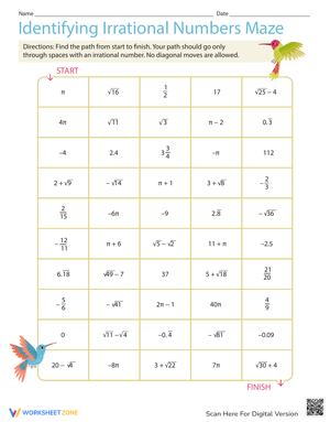 Identifying Irrational Numbers Maze Worksheet