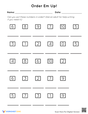 Order 'Em Up: A Fun Number Ordering Worksheet