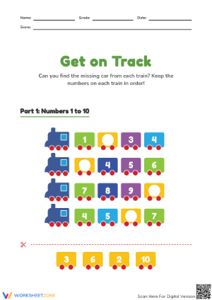 Printable Ordering Numbers 1-20 Train Worksheet | Grade K-1