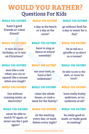 Would You Rather Questions for Kids Worksheet