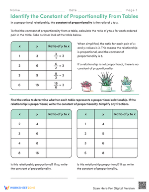 Identify the Constant of Proportionality Worksheet