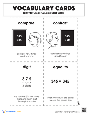 Vocabulary Cards: Comparing Values