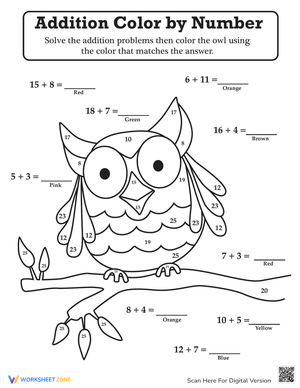 Owl Color by Number Worksheet