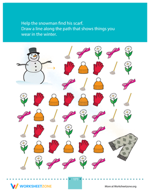 Winter Clothes Path Maze Worksheet