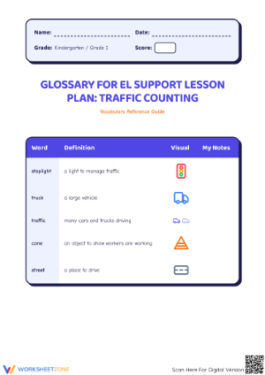 Grade K-1 Traffic Counting — Printable No-Prep Worksheet