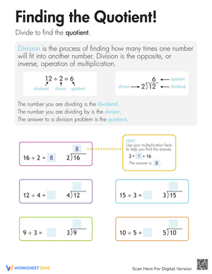 Find Quotient Division Worksheet