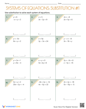 Systems of Equations Substitution Worksheet