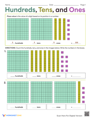Hundreds Tens Ones Math Drill