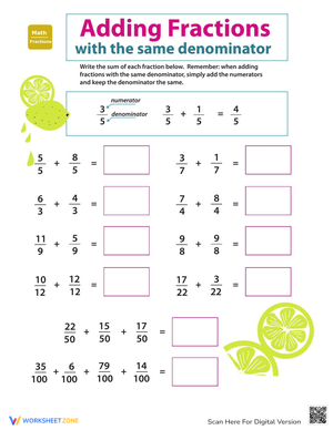 Introducing Fractions: Adding Fractions Worksheet