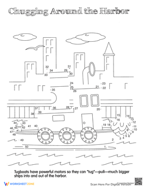 Tugboat Dot-to-Dot Worksheet