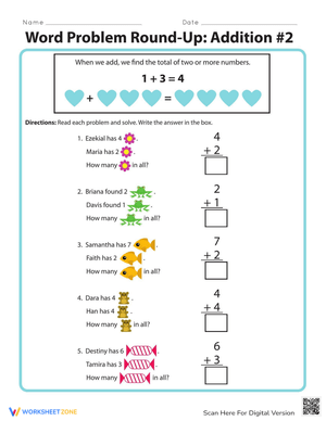 Object Addition Word Problems Worksheet