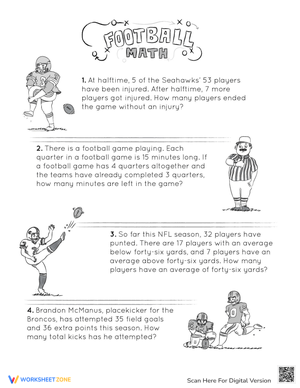 Football Themed Word Problems Worksheet