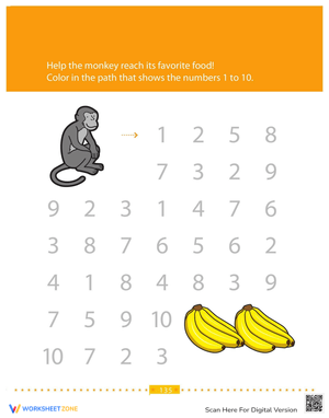 Follow the Number Path Monkey Maze Worksheet