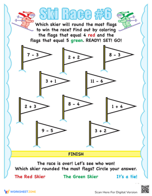 Ski Race Math Practice Worksheet