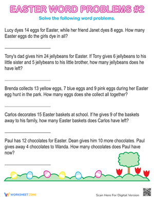 Easter Themed Word Problems Worksheet