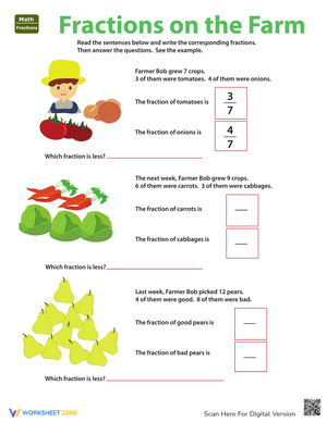 Fraction Practice: Farm Themed Worksheet