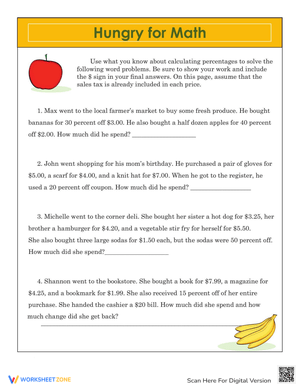 Hungry For Math: Solve Equations Worksheet