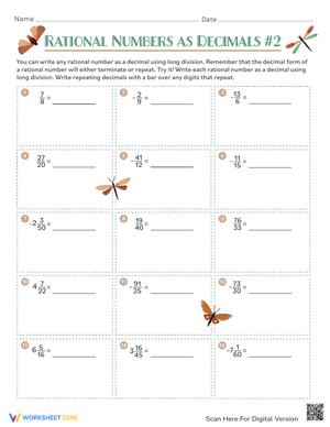 Rational Numbers as Decimals Practice