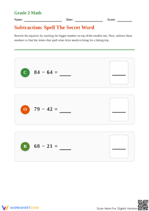 Printable 2-Digit Subtraction Worksheet | Grade 2 Math