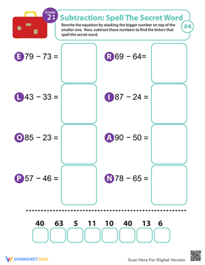Secret Word: Subtraction Math Worksheet