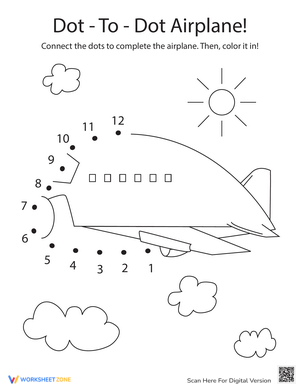 Airplane Dot to Dot Worksheet